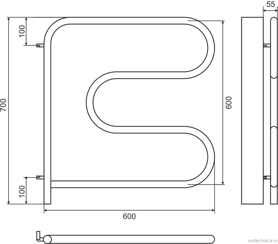 Полотенцесушитель электрический Terminus F-образный 600x600 поворотный