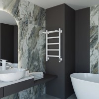 Полотенцесушитель электрический Grota Lore 430х800 RAL9016 EL 80x45 см, подключение справа, слева, скрытое подключение справа, матовый белый, лесенка, из стали, с полкой