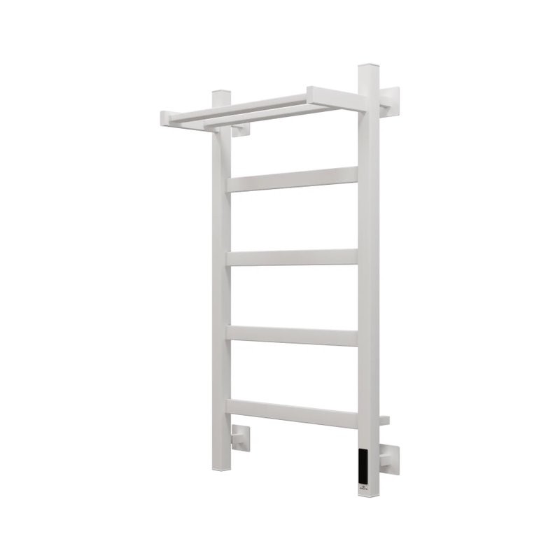 Полотенцесушитель электрический Grota Lore 430х800 RAL9016 EL 80x45 см, подключение справа, слева, скрытое подключение справа, матовый белый, лесенка, из стали, с полкой