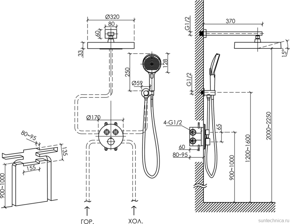 Душевой комплект Sancos Space SC3006BG брашированное золото, С ВНУТРЕННЕЙ ЧАСТЬЮ