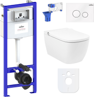 Комплект Lavinia Boho Унитаз подвесной Smart V-Clean 3359101R безободковый, с микролифтом + Инсталляция RelFix 38010010 + Кнопка RelFix 3805004W белая, хром + Дозатор RelFix 38040010