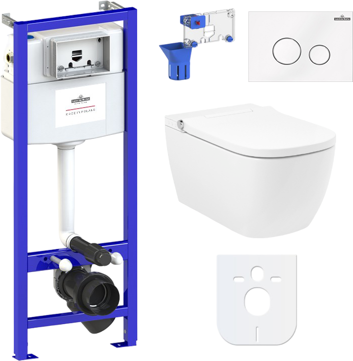 Комплект Lavinia Boho Унитаз подвесной Smart V-Clean 3359101R безободковый, с микролифтом + Инсталляция RelFix 38010010 + Кнопка RelFix 3805004W белая, хром + Дозатор RelFix 38040010