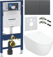 Комплект Умный унитаз Geberit AquaClean Alba безободковый, с биде + Инсталляция Duofix UP 320 111.300.00.5 + Кнопка Sigma 70 115.622.QD.1 хромированный черный + Звукоизоляция + Крепления 111.815.00.1 к стене