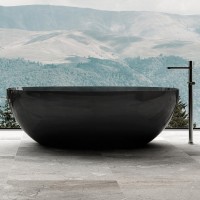 Акриловая ванна Abber Kristall AT9701 Onyx 165x80 см, отдельностоящая, черная, овальная, с донным клапаном
