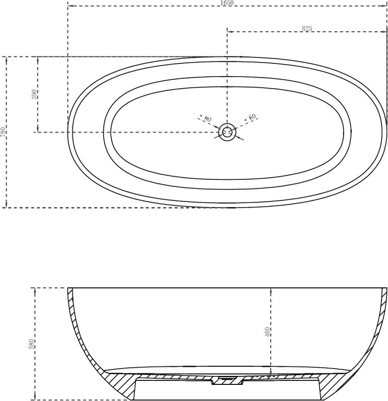 Акриловая ванна Abber Kristall AT9701 Onyx 165x80 см, отдельностоящая, черная, овальная, с донным клапаном