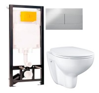 Комплект Унитаз подвесной Grohe Bau Ceramic 39351000 безободковый, альпин-белый + Инсталляция OLI 80 ECO Sanitarblock mechanic 3 в 1 с кнопкой смыва