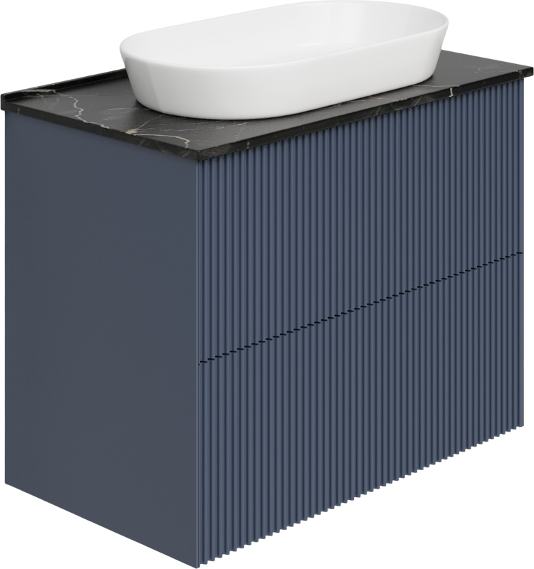 Тумба с раковиной La Fenice Terra Twin 80 подвесная, blu grigio, столешница черный мрамор, раковина белая матовая