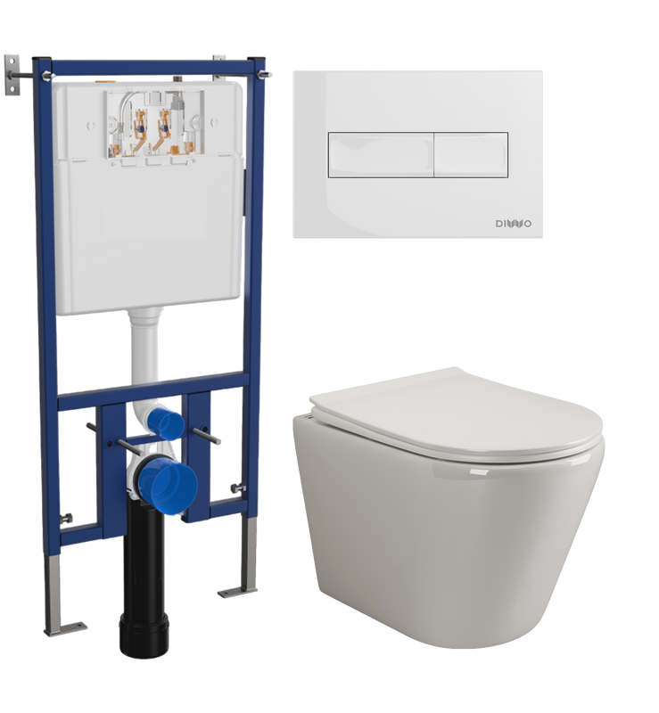 Комплект Унитаз подвесной Ceramicanova Highlight Rimless CN1804 с микролифтом, безободковый + Инсталляция DIWO + Кнопка 7320 белая