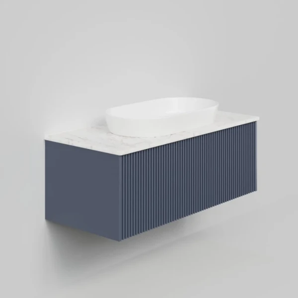 Тумба с раковиной La Fenice Terra 100 подвесная, blu grigio, столешница белый мрамор, раковина белая матовая