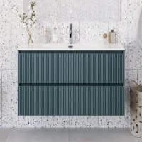 Тумба с раковиной BelBagno Uno-mini 100 подвесная, 2 ящика, матовая голубая