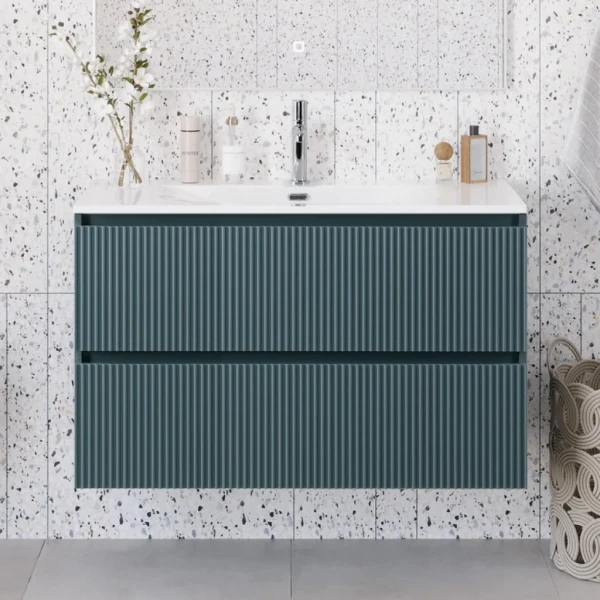 Тумба с раковиной BelBagno Uno-mini 100 подвесная, 2 ящика, матовая голубая