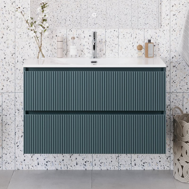 Тумба с раковиной BelBagno Uno-mini 100 подвесная, 2 ящика, матовая голубая