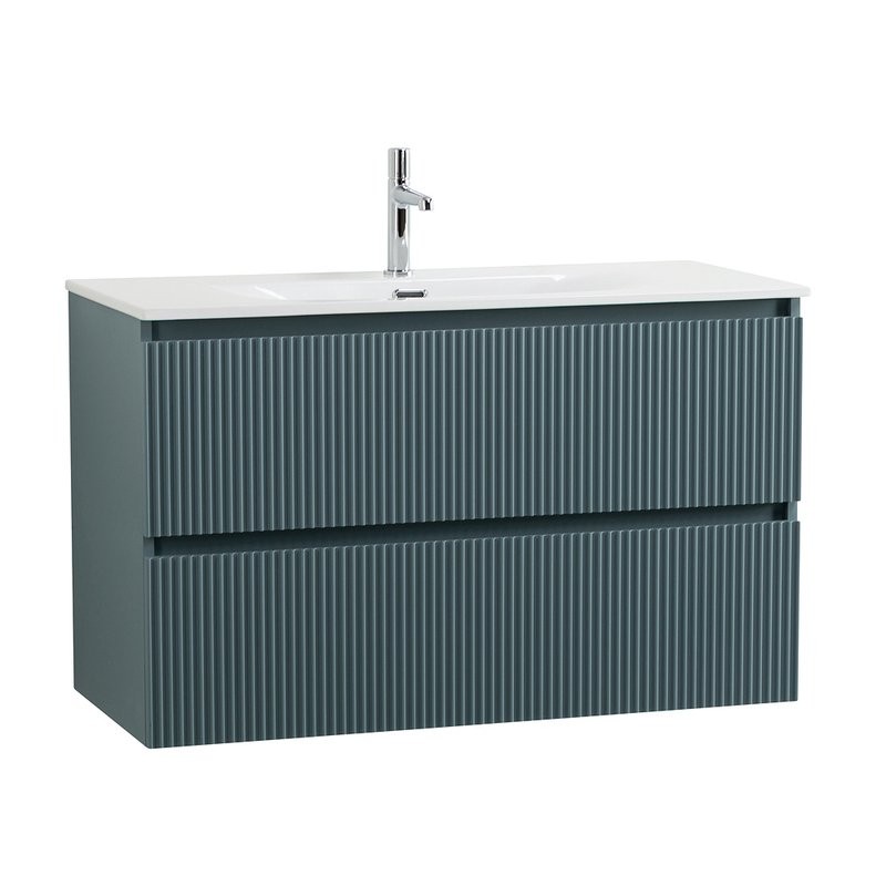 Тумба с раковиной BelBagno Uno-mini 100 подвесная, 2 ящика, матовая голубая