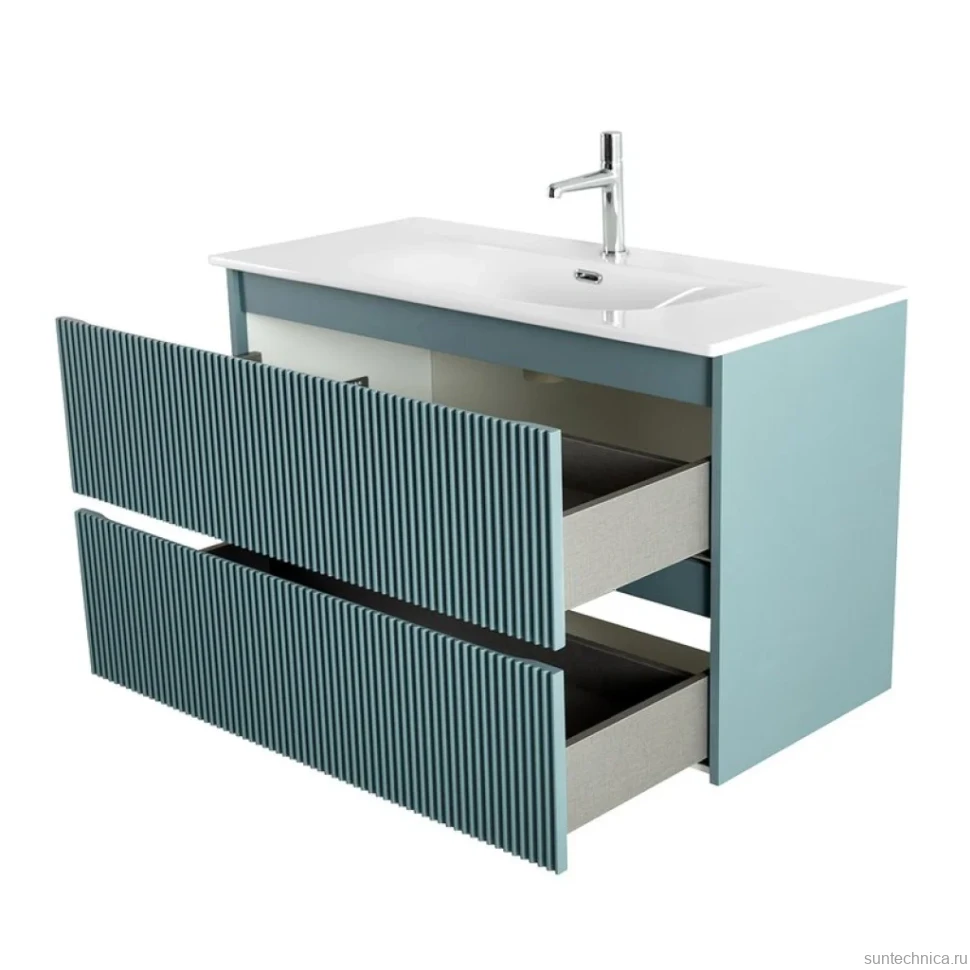 Тумба с раковиной BelBagno Uno-mini 100 подвесная, 2 ящика, матовая голубая