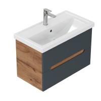 Тумба с раковиной Onika Айленд 80 подвесная, графит, дуб крафт золотой