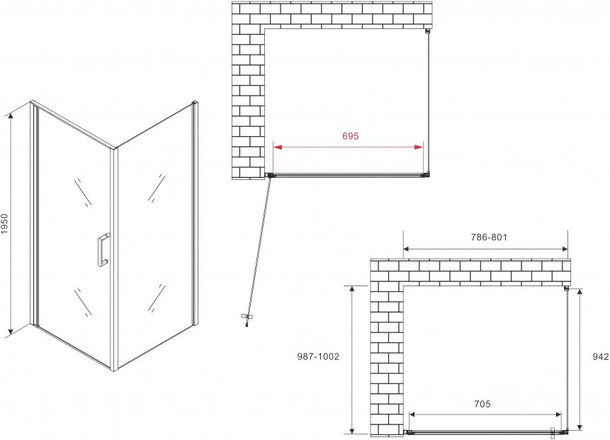 Душевой уголок Abber Sonnenstrand AG04080B-S100B 100x80, профиль черный, стекло прозрачное