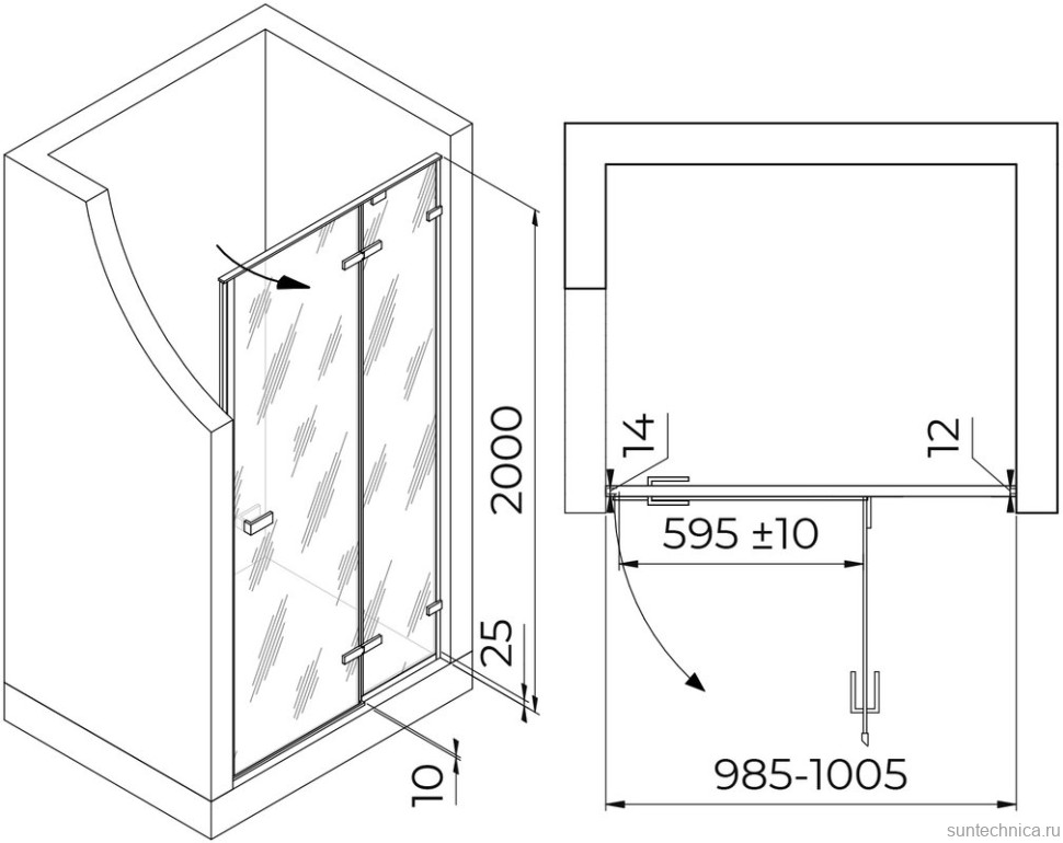 Душевая дверь в нишу RGW Stilvoll SV-004-Gr 1000х2000 профиль серый, стекло прозрачное