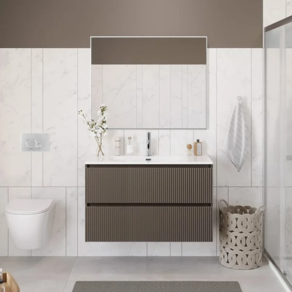 Мебель для ванной комнаты BelBagno Uno 100 подвесная, 2 ящика, матовая бежевая