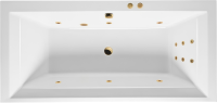 Акриловая ванна Excellent Crown Grand Line 190x90 см, встраиваемая, с гидромассажем, белая, с каркасом, со сливом-переливом, фурнитура золото