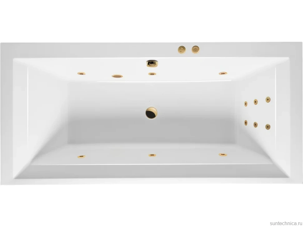 Акриловая ванна Excellent Crown Grand Line 190x90 см, встраиваемая, с гидромассажем, белая, с каркасом, со сливом-переливом, фурнитура золото