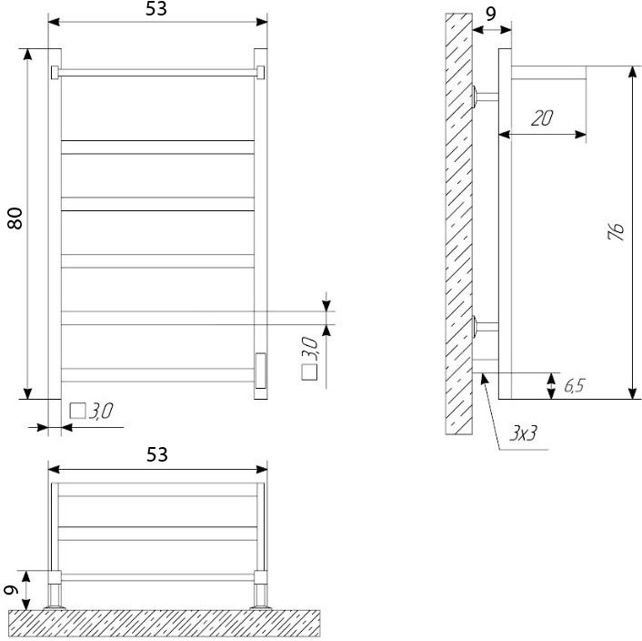 Полотенцесушитель электрический Двин Fj Plaza Neo 80/50 черный