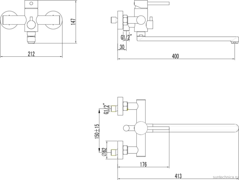 Смеситель с длинным изливом для ванны STWORKI Киркенес S45115S сталь