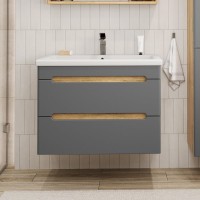 Тумба под раковину без столешницы SanStar Diva 80 подвесная, графит софт, дуб вотан