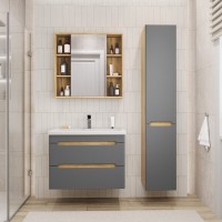 Тумба под раковину без столешницы SanStar Diva 80 подвесная, графит софт, дуб вотан