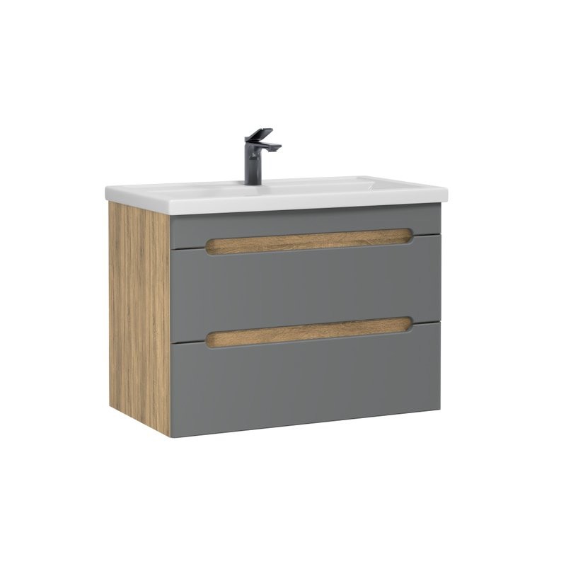 Тумба под раковину без столешницы SanStar Diva 80 подвесная, графит софт, дуб вотан