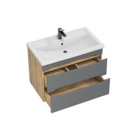 Тумба под раковину без столешницы SanStar Diva 80 подвесная, графит софт, дуб вотан