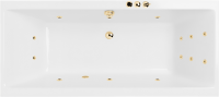 Акриловая ванна Excellent Pryzmat Slim Smart 160x75 см, встраиваемая, с гидромассажем, белая, с каркасом, со сливом-переливом, фурнитура золото