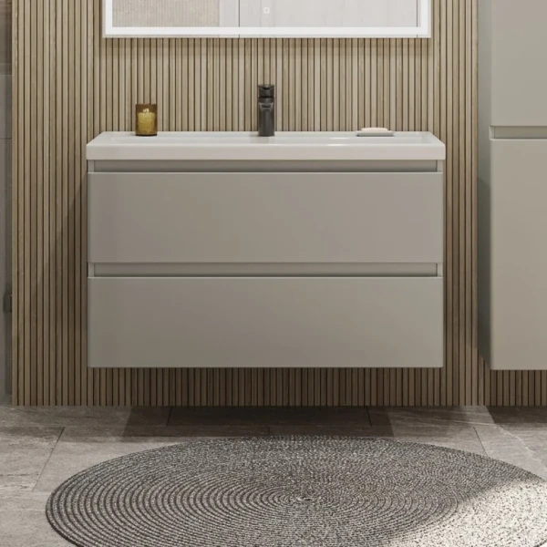 Тумба с раковиной SanStar Riana 100 подвесная, grey, раковина Фостер 100