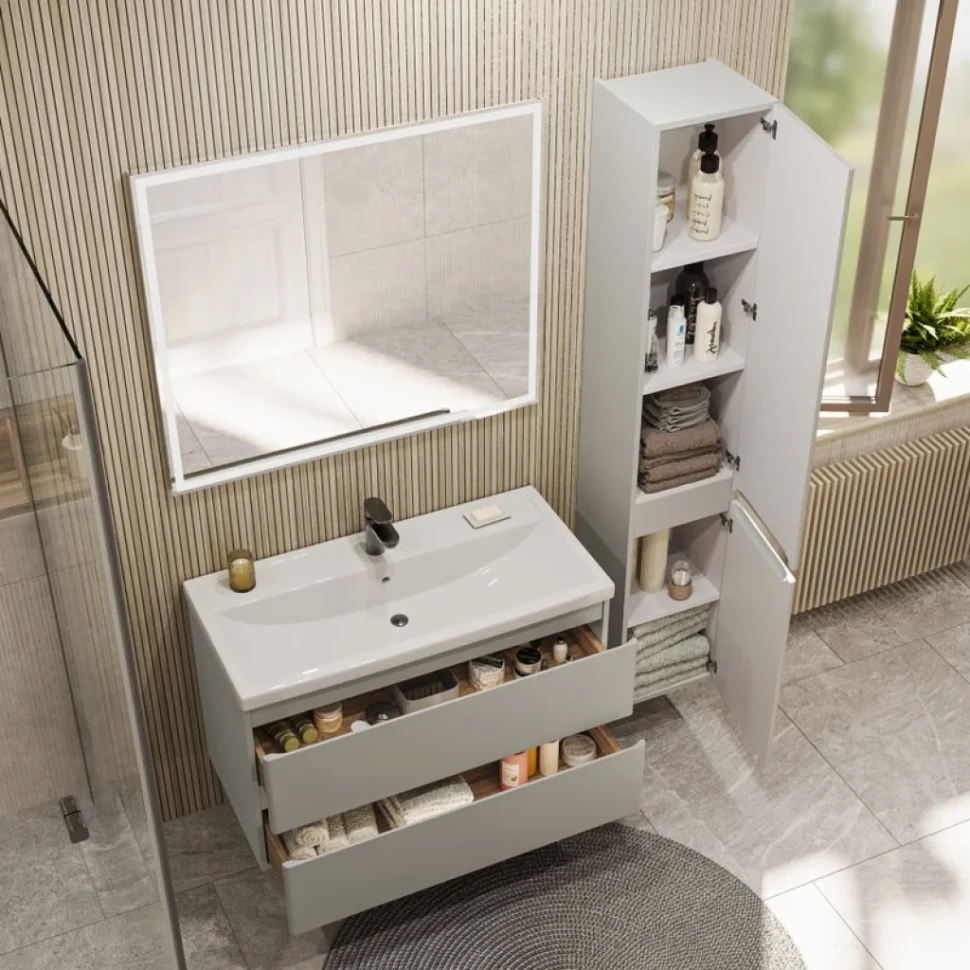 Тумба с раковиной SanStar Riana 100 подвесная, grey, раковина Фостер 100
