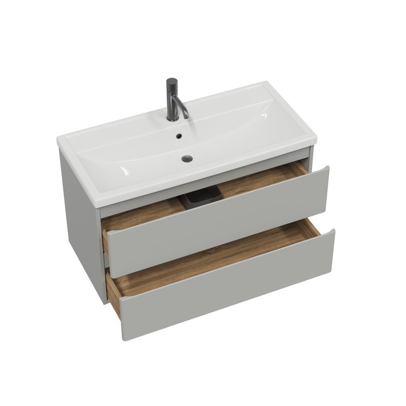 Тумба с раковиной SanStar Riana 100 подвесная, grey, раковина Фостер 100