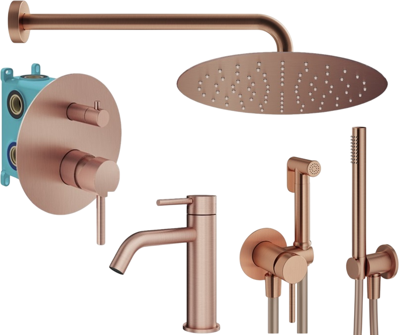 Комплект для ванной Plumberia Selection Ixo KITZXO18RS53 С ВНУТРЕННЕЙ ЧАСТЬЮ, медь брашированная