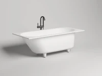 Ванна из искусственного камня Salini Ornella Kit S-Sense 160x70 см, встраиваемая, матовая белая, на ножках, с донным клапаном
