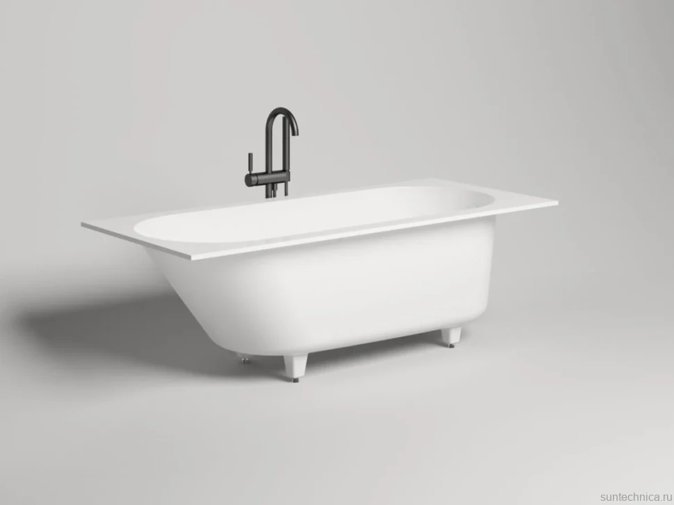 Ванна из искусственного камня Salini Ornella Kit S-Sense 160x70 см, встраиваемая, матовая белая, на ножках, с донным клапаном