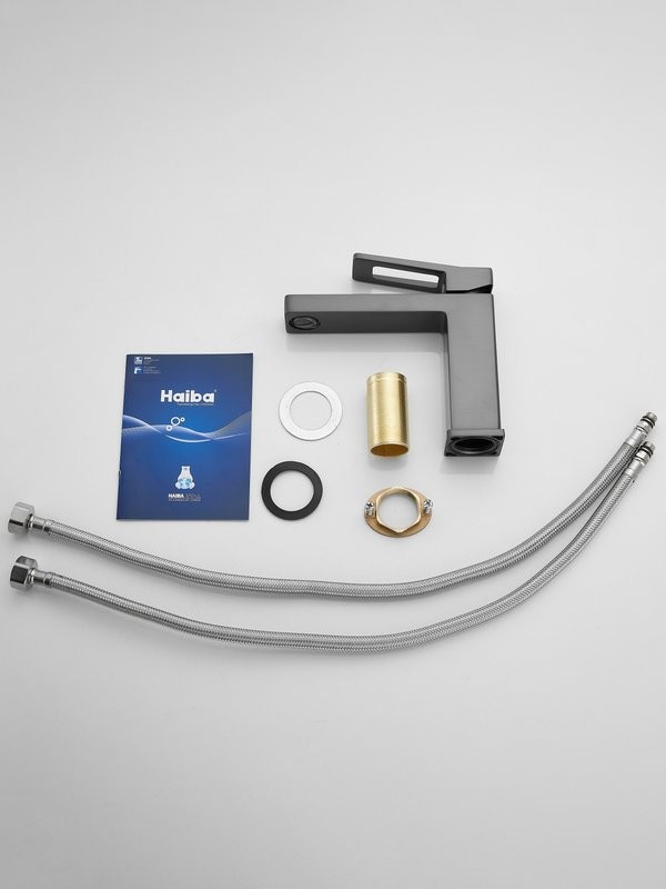 Смеситель для раковины Haiba HB10732-3 оружейная сталь