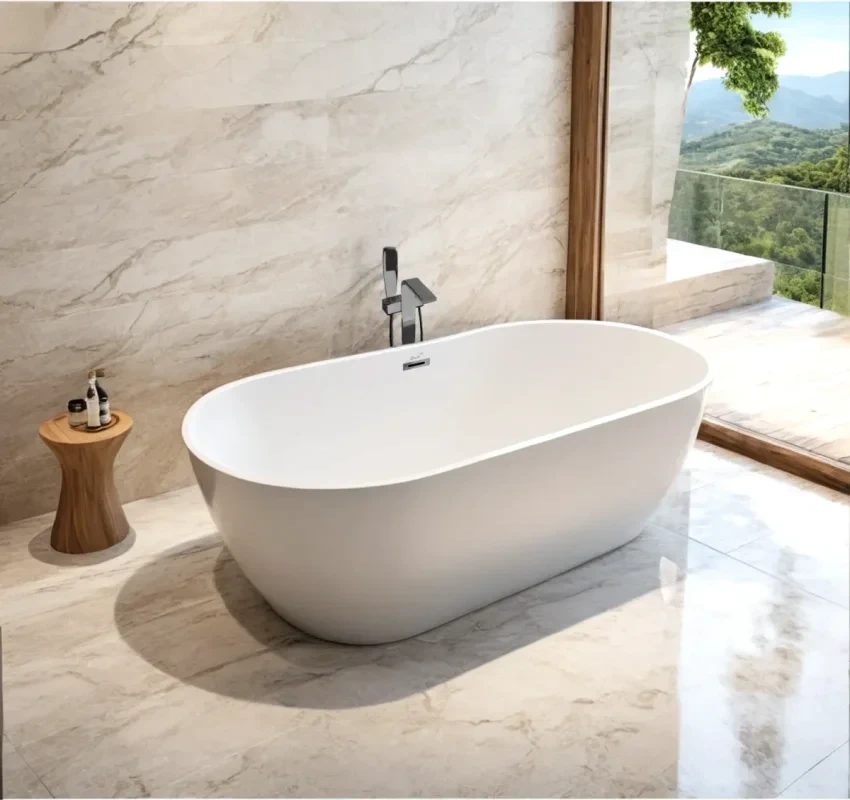 Акриловая ванна Ceruttispa SKYE170 170x75 см, отдельностоящая, белая, овальная, с каркасом, со сливом-переливом, с донным клапаном