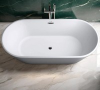 Акриловая ванна Ceruttispa SKYE170 170x75 см, отдельностоящая, белая, овальная, с каркасом, со сливом-переливом, с донным клапаном