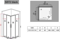 Душевой уголок Black&White Stellar Wind S872 Black 100х100, профиль черный матовый, стекло прозрачное