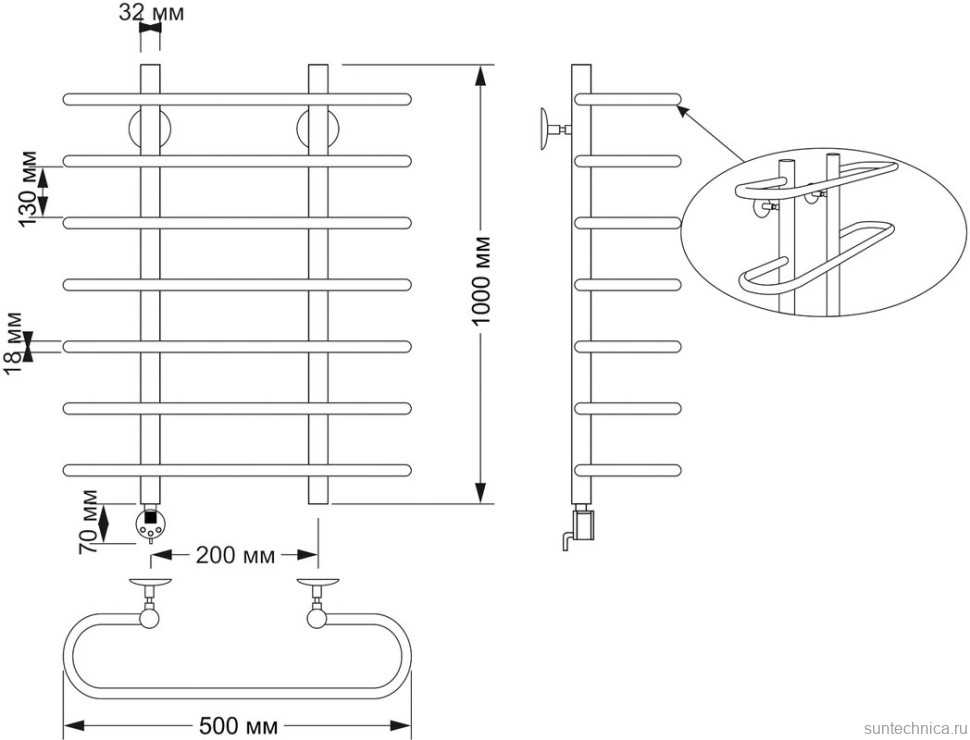 Полотенцесушитель электрический Secado Венеция 4603777477899 105x50 см, подключение слева, бронза, лесенка, латунь