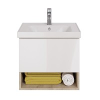 Тумба с раковиной Dreja Perfecto 60 подвесная, дуб эврика, белый глянец