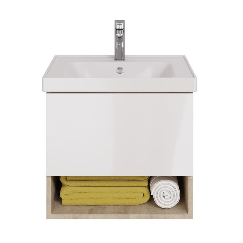 Тумба с раковиной Dreja Perfecto 60 подвесная, дуб эврика, белый глянец