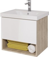 Тумба с раковиной Dreja Perfecto 60 подвесная, дуб эврика, белый глянец