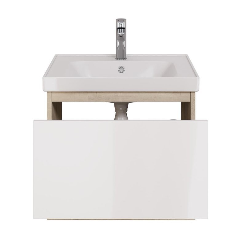 Тумба с раковиной Dreja Perfecto 60 подвесная, дуб эврика, белый глянец