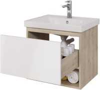Тумба с раковиной Dreja Perfecto 60 подвесная, дуб эврика, белый глянец