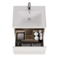 Тумба с раковиной Dreja Perfecto 60 подвесная, дуб эврика, белый глянец