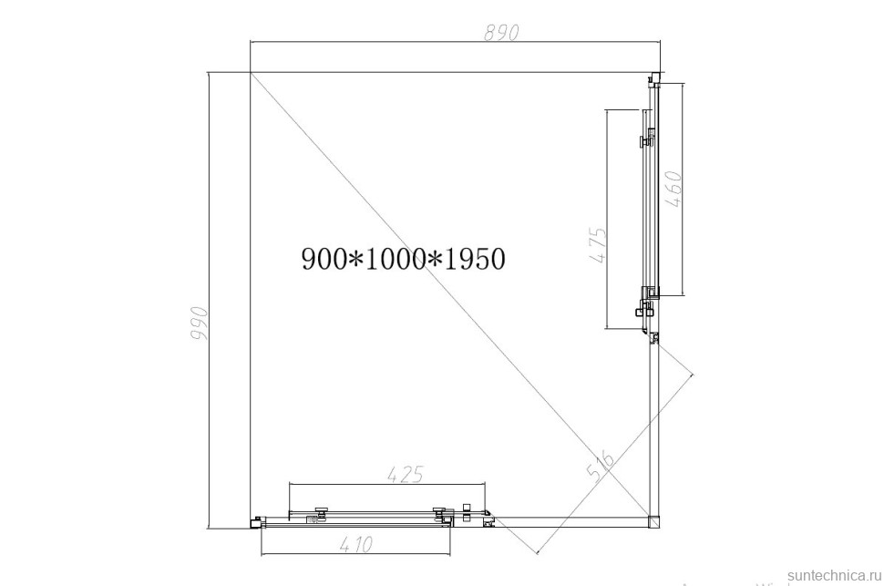 Душевой уголок Vincea Slim-N VSS-4SN9010CLG 100х90, профиль брашированное золото, стекло прозрачное