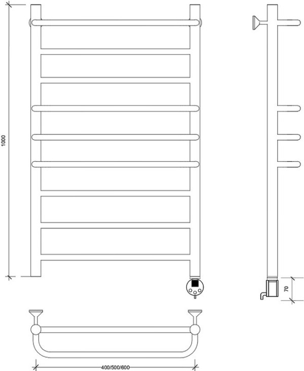 Полотенцесушитель электрический Secado Модена 2 105x55 см, подключение справа, матовый черный, лесенка